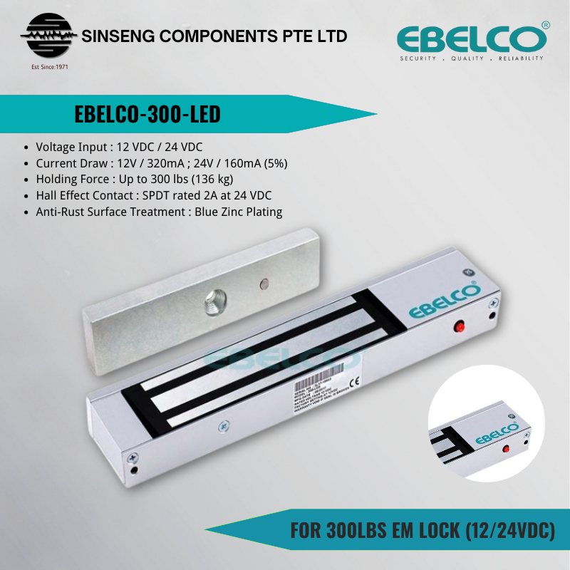 Ebelco 300-LED สําหรับ Mini 300lbs EM Lock Dual แรงดันไฟฟ้าเลือกได้ (12 VDC / 24 VDC) รุ่น:EBELCO-30