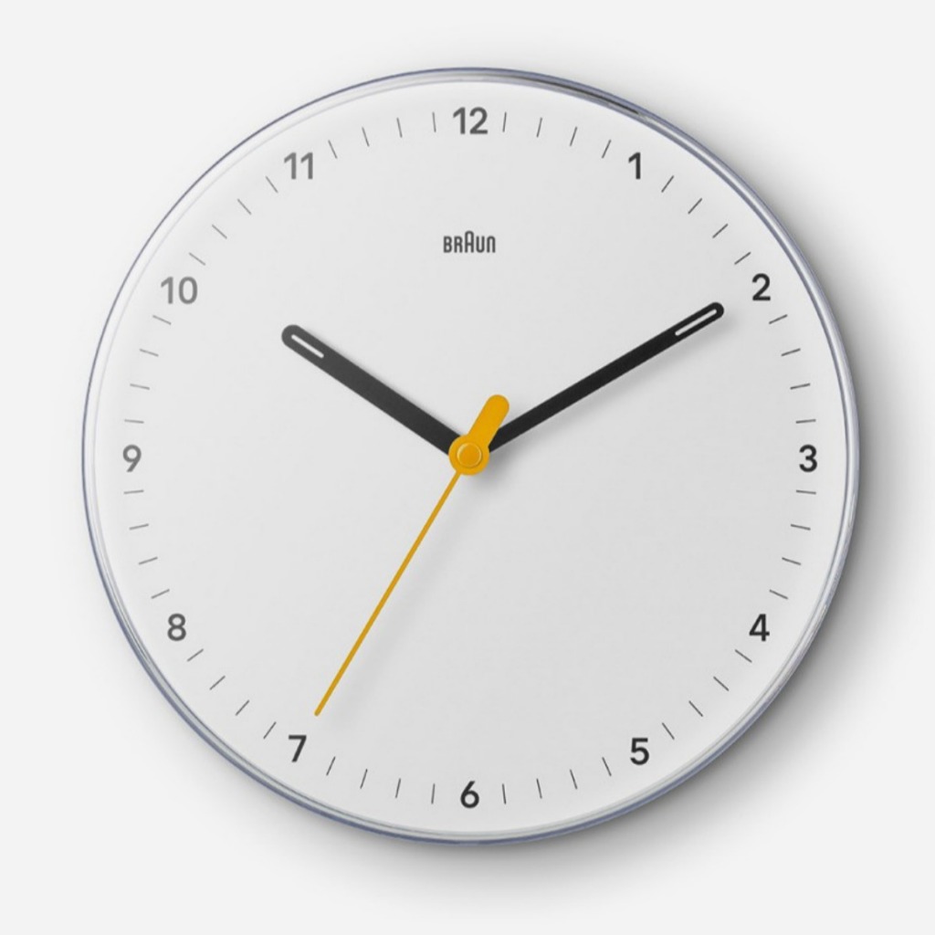 BRAUN นาฬิกาแขวนเงียบ สีขาว BC26W เส้นผ่านศูนย์กลาง 23 ซม. Analog Modern Design โดย Dieter Rams / จากเกาหลี