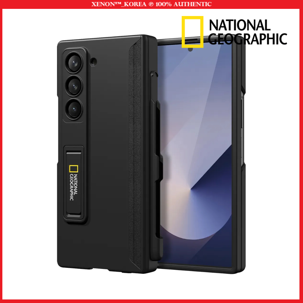 (National Geographic) Samsung Galaxy Z Fold 6 Magnetic Hade Cover Stand Case with S Pen Holder / Galaxy Z Fold 5