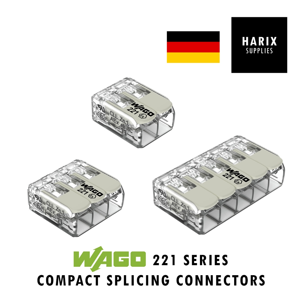 WAGO 221 Series Wire Nut Lever Compact Splicing Connector Terminal Block (Made in Germany)