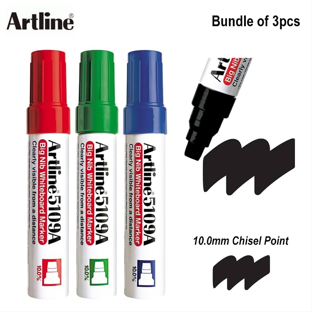 Artline Whiteboard Dry Erase Marker Jumbo Big Nib EK-5109A สิ่วบรอด (มัด 3 ชิ้น)