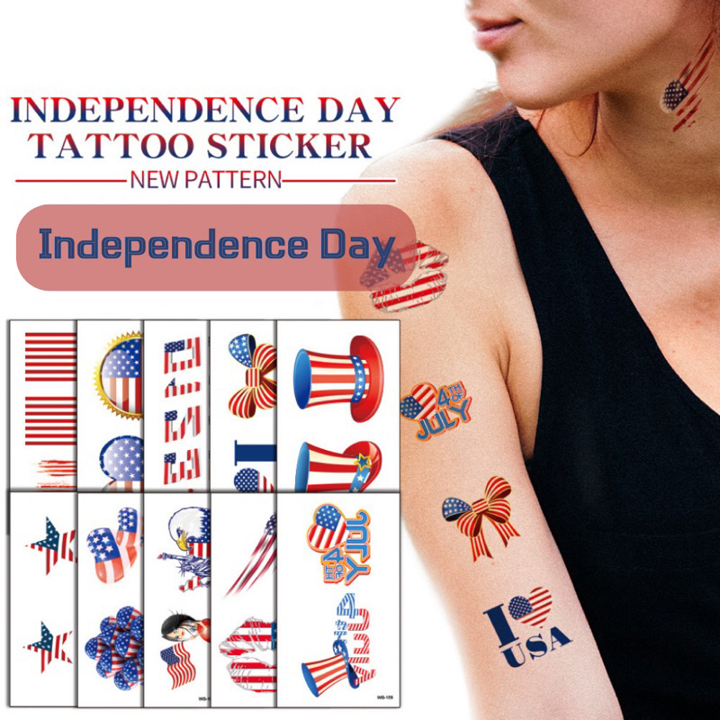 Spot Delivery20PCSIndependence Day WS-152-331 สติ๊กเกอร์รอยสัก 105*60 มม.ธง Tie หมวก Party DIY สติกเ