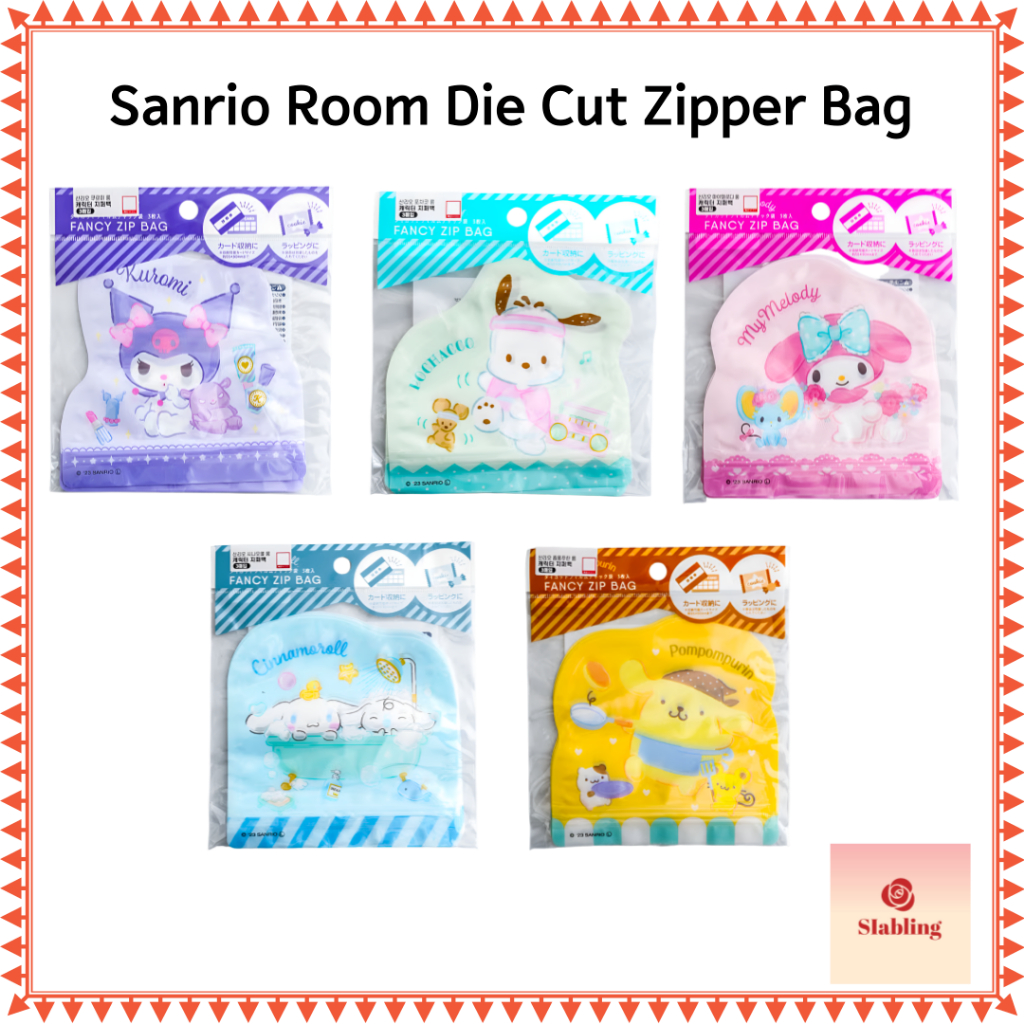 [Daiso Korea] Sanrio Character Room Die Cut Zipper Bag (3 ชิ้น)