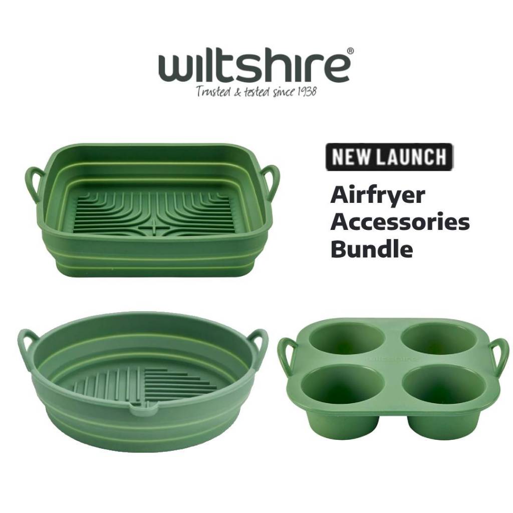 Wiltshire Silicone Air Fryer Square Folding Pan 20cm Muffin Pan 4 Cup Round Folding Pan 19cm [Fackel