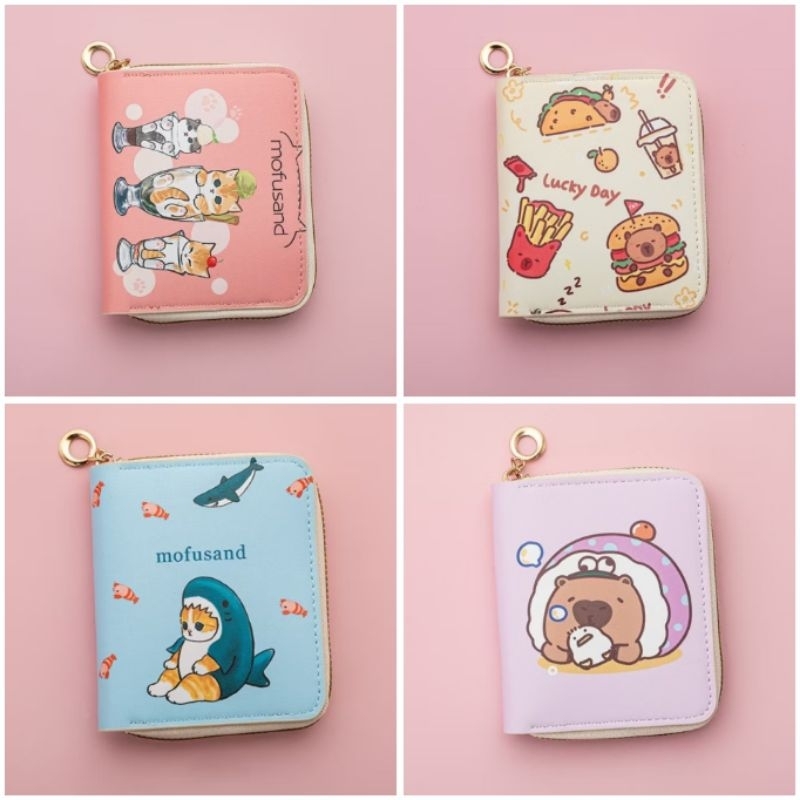[T_Stylez] Mofusand /Shark Cat/Capybara การ์ตูนน่ารักสั้นและยาวซิปกระเป๋าสตางค์ผู้ถือบัตรกระเป๋าใส่เหรียญสดขนาดเล็ก