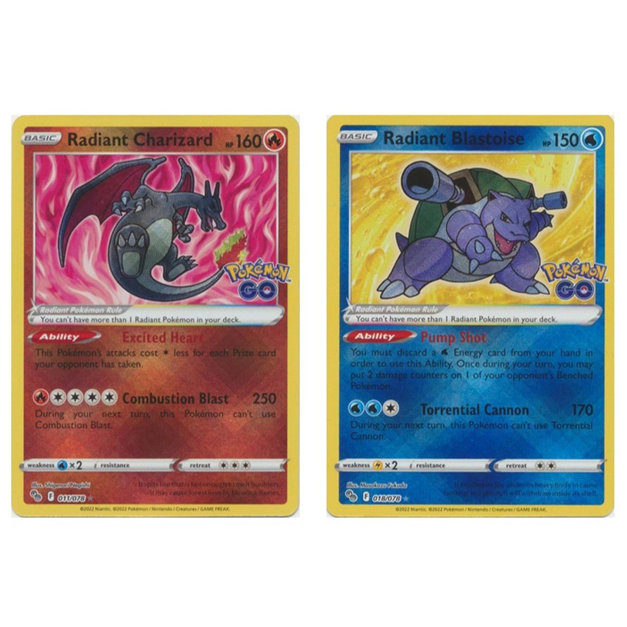 English Pokemon Radiant Charizard - 011/078 /Radiant Blastoise - 018/078 - Radiant Pokemon Go Single