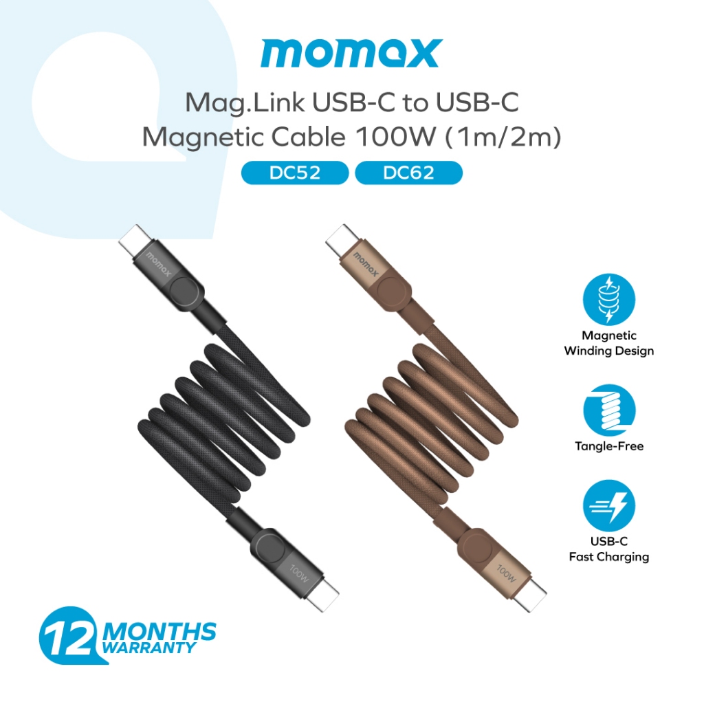 Momax DC52/DC62 Mag.Link สายแม่เหล็ก USB-C to USB-C 100W (1m/2m)