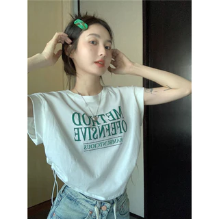 พร้อมส่ง🌟เสื้อยืดครอปแขนสั้นสาวอวบผู้หญิง oversize เสื้อผ้ามินิมอลสไตล์เกาหลี เสื้อเอวลอยวัยรุ่นน่ารักๆ แฟชั่น พิมพ์ลาย