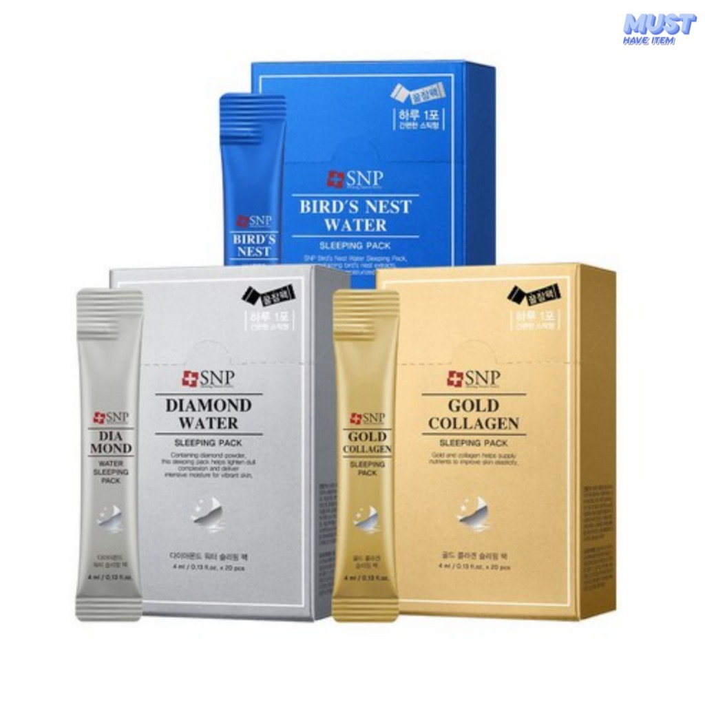 SNP Sleeping Pack Stick-Type 4ml x 20p, คอลลาเจนทองคํา, ไดมอนด์ไบร์ท, Birds Nest Water