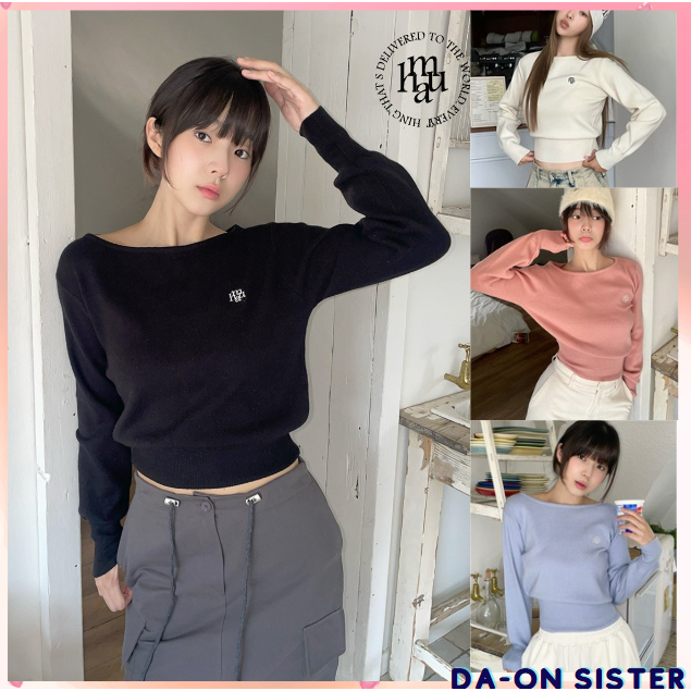 [ Muahmuah ] Stitch Logo Soft Boat Neck Knit 4color korea แท้ 100%