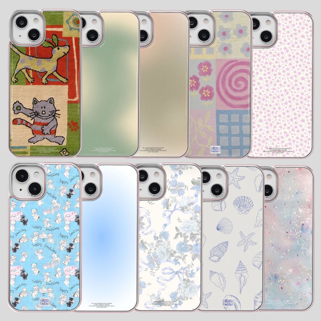 🇰🇷  เคสโทรศัพท์เกาหลี ป้องกันอินเทรนด์ในเกาหลี Silver Epoxy Moody Vintage Aesthetic Design สําหรับ iPhone 16 15 14 13 12 Samsung Galaxy S25 S24 S23 S22 Z Flip 3 4 5 6