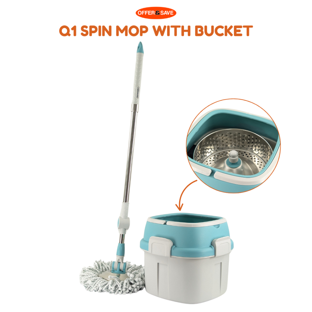 Q1 Spin Mop พร้อมถัง Hands-Free Self Cleaning Spin Mop