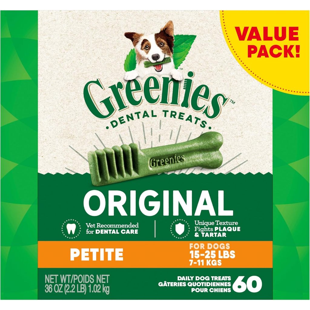 [Greenies] Original Petite Dental Treats for Dogs 1.02kg(60p) / พื้นผิวที่เป็นเอกลักษณ์ช่วยต่อต้านคราบพลัคและหินปูน