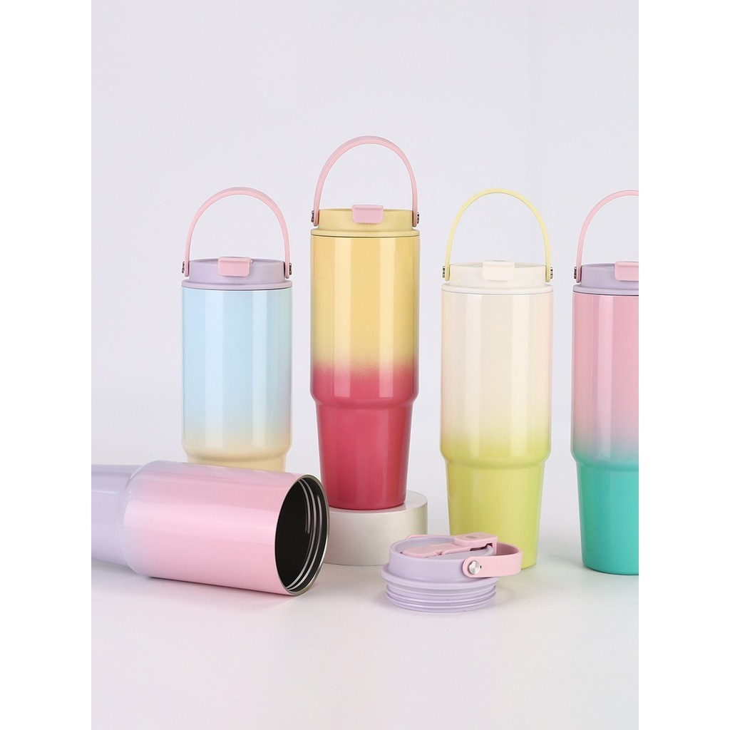 900ML แก้วน้ำเก็บความเย็น รุ่นมีหูหิ้วมีหลอด เย็น 304 เก็บความร้อน สแตนเลส แก้วเยติ