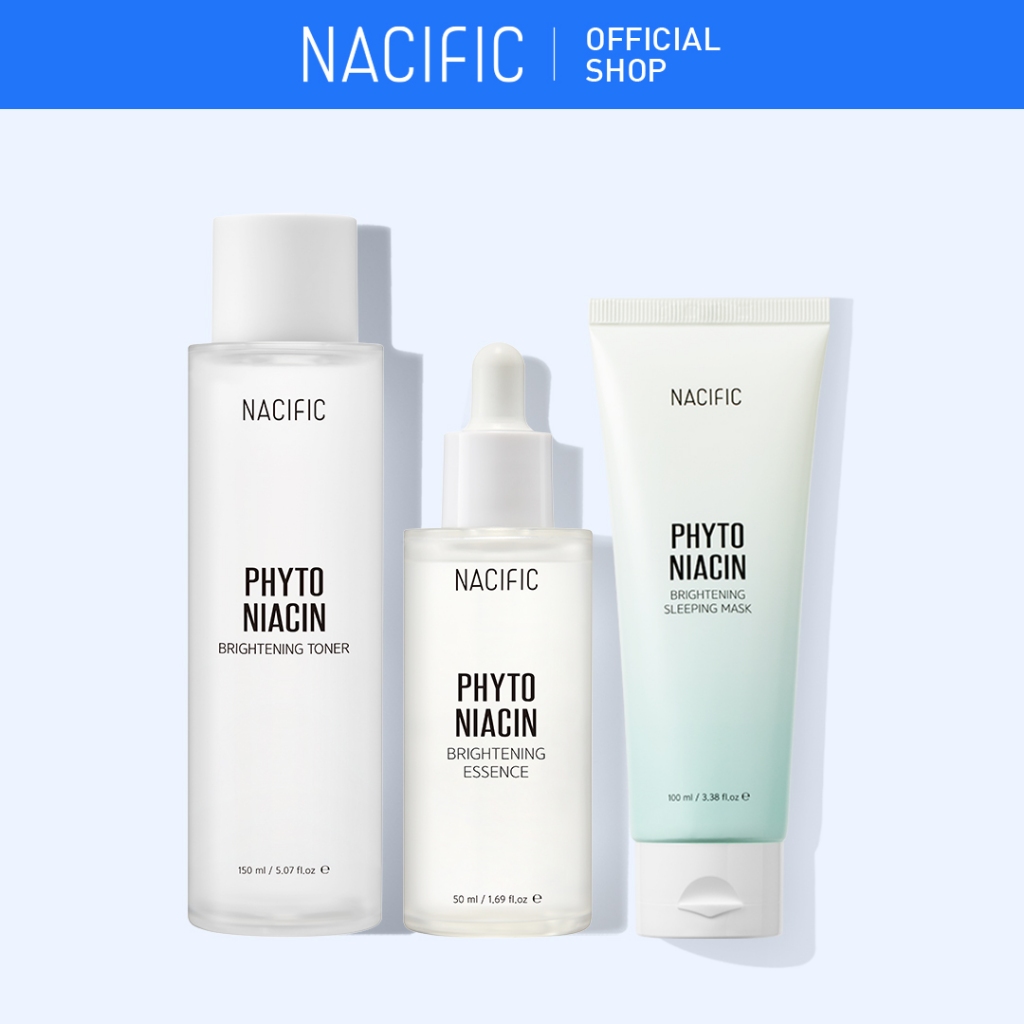 NACIFIC Phyto Niacin Brightening Triple Set (Toner 150ml + Essence 50ml + Sleeping Mask 100ml), 5% Niacinamide, Dull skin, Vitamin C