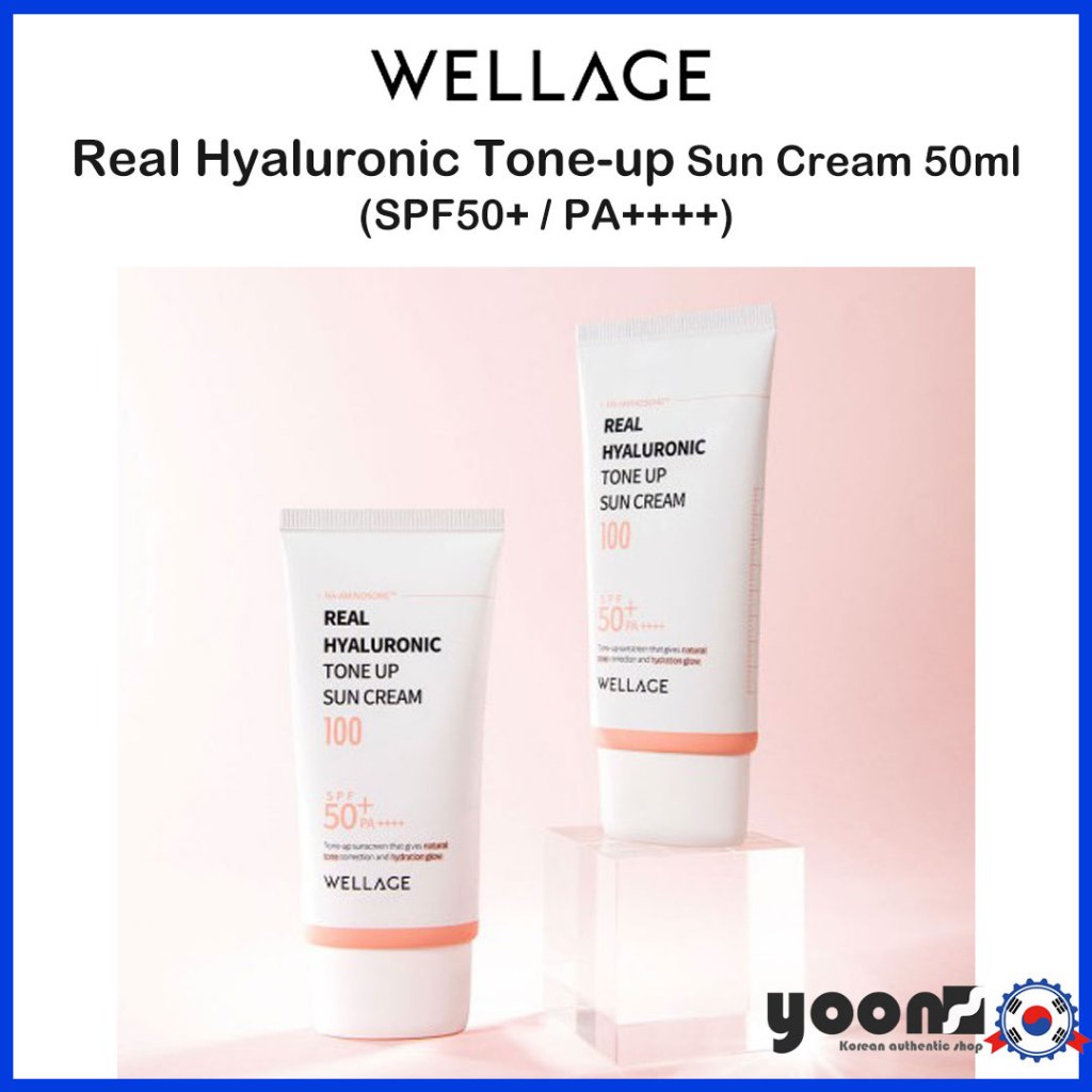 (NEW) [WELLAGE] Real Hyaluronic Tone-up Sun Cream 50ml (SPF50+ / PA++++)_จากเกาหลี