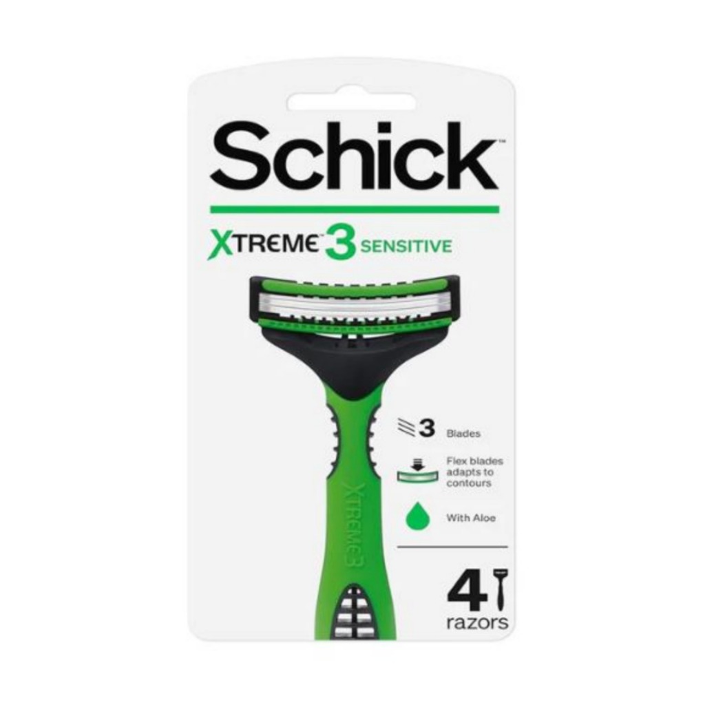 SCHICK Xtreme 3 Sensitive มีดโกนแบบใช้แล้วทิ้ง ใบมีดโค้ง 3 ชั้น เพื่อส่วนโค้งของใบหน้า / จากเกาหลี