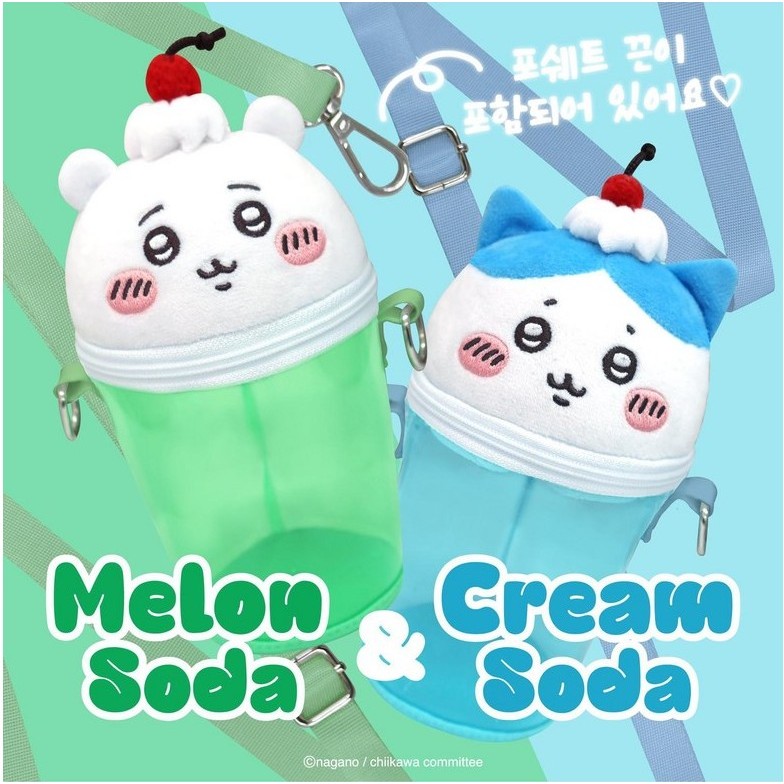[อย่างเป็นทางการ Chikawa Korea] Melon Soda & Cream Soda Pouch Plush + Clear Itabag Hachiware Plush B