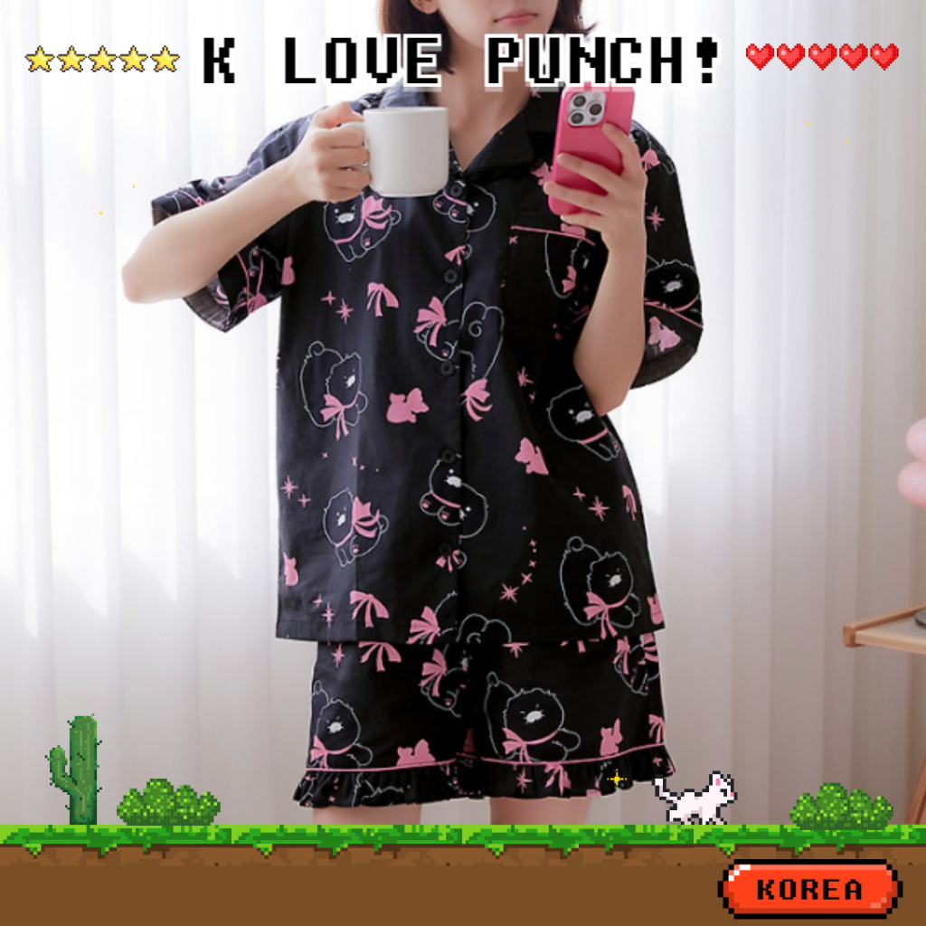 Kakao Friends Black Choonsik Short Sleeve Pajama Set | Black Choon ชุดนอน แขนสั้น แบบเซ็ต