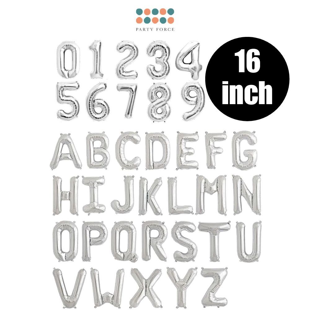 [Min 6 ชิ้น]บอลลูนตัวเลขสีเงิน 16 นิ้ว ลูกโป่งตัวอักษร ลูกโป่งตัวอักษร 16 นิ้ว