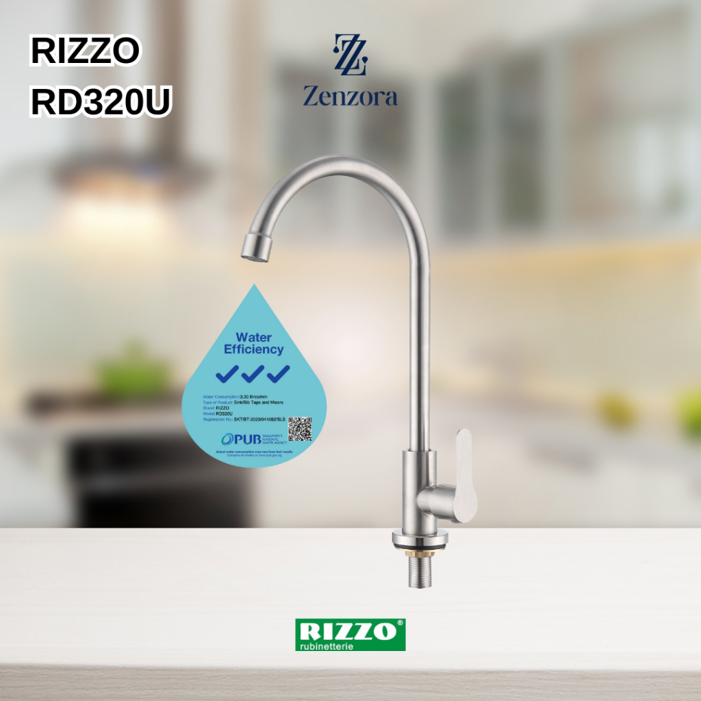 RIZZO RD320U SUS 304 สแตนเลสคอโค้งอ่างล้างจานแตะ