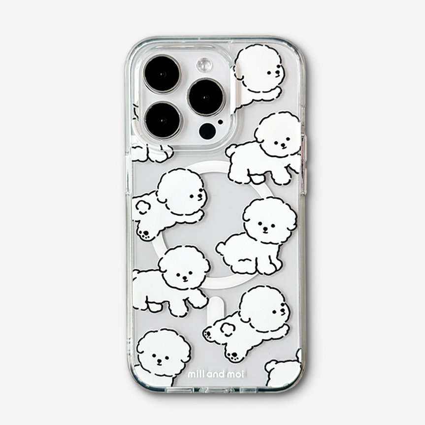 [Mill And Moi] Fluffy Bichon Magnetic Clear Phone Case