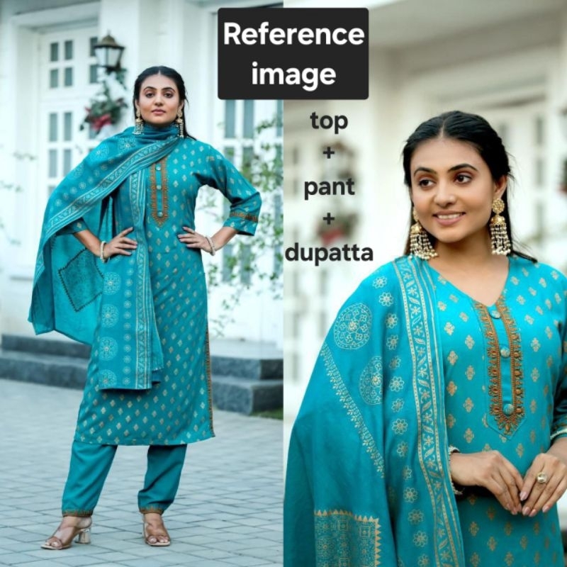 (XXL) SG ฟอยล์พิมพ์ลาย Straight cut kurti set for Womens Indian kurti set