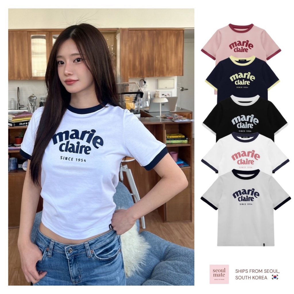 [จากเกาหลี ] เสื้อยืดแหวนโลโก้ MARIE CLAIRE 5 สี