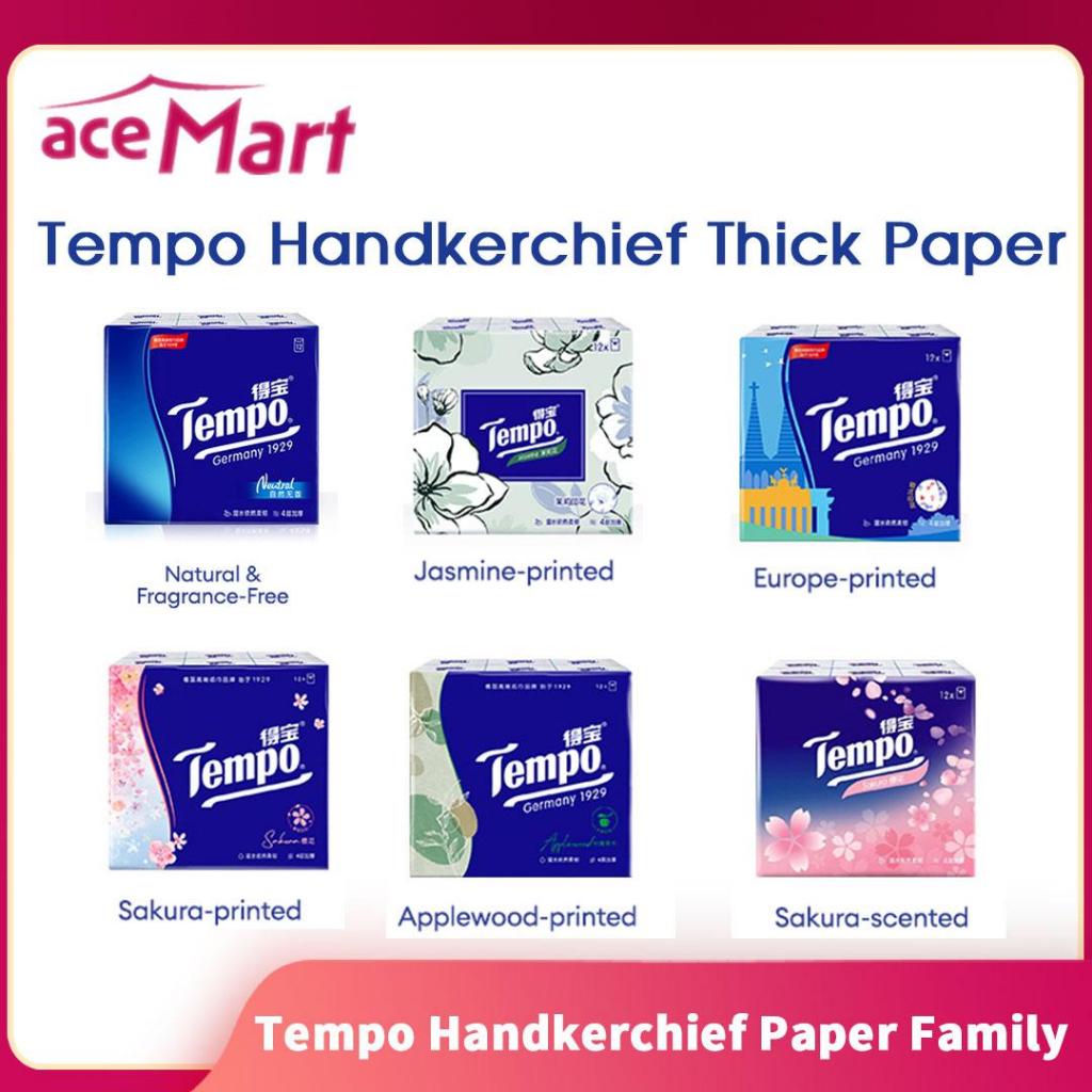 AcemartTempo 4PLY Pocket Hanky Family ผ้าเช็ดหน้าทิชชู่ 12pkg Classics/Apple/Sakura/Jasmine/Peach Fl