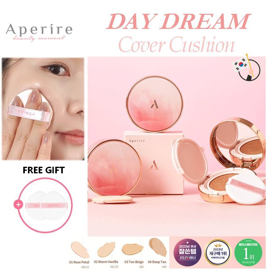 Korea Makeup [Aperire] Day Dream Cover Cushion / Foundation / UV protection effect(SPF50+ /PA++++) / 4 เฉดสี / Semi-matte / Airy light / Satin fit / Compact size / K-beauty