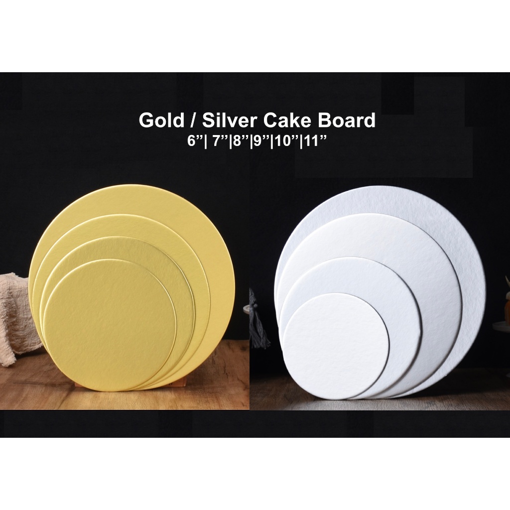 กระดานเค้ก 3 มม. 10 ชิ้น Silver & Gold Round Baking Cake Board