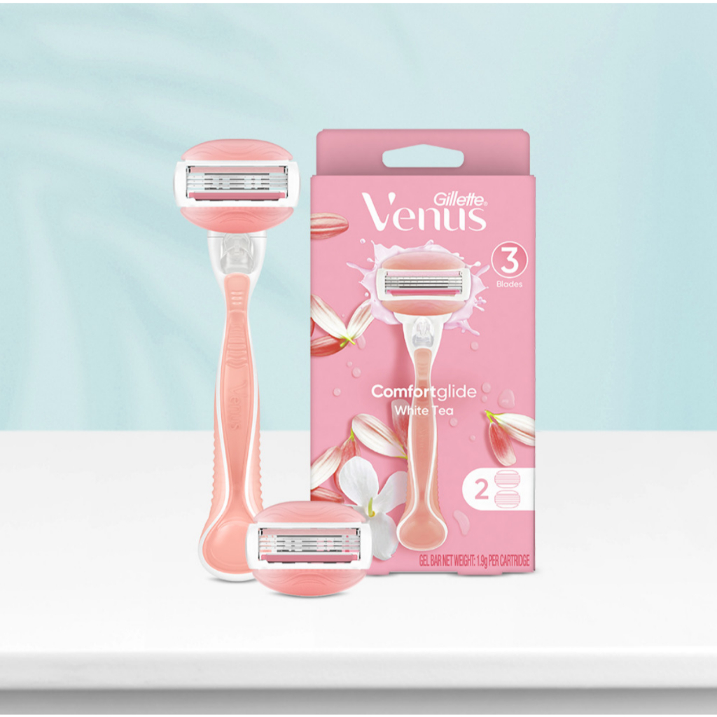 ราคาต่ําสุด มีดโกนผู้หญิง Gillette Venus ComfortGlide ของญี่ปุ่น – กลิ่นชาขาว + รีฟิล 2 ใบมีด