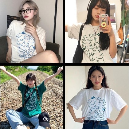 เสื้อยืดวาดภาพ Oddstudio Garden Party จัดส่งจากเกาหลี
