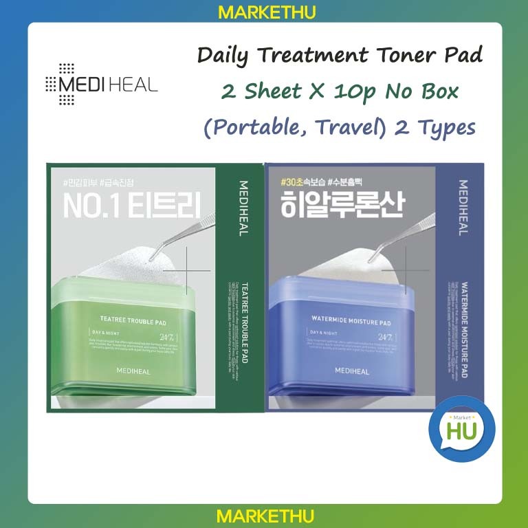 [MEDIHEAL] Daily Treatment Toner Pad 2 Sheet X 10p ไม่มีกล่อง (พกพา ท่องเที่ยว) 2 ประเภท TEATREE TRO