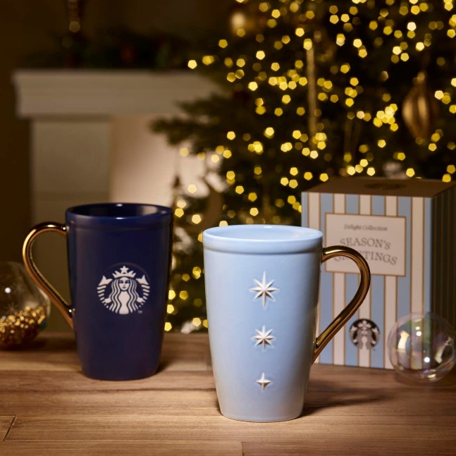 【SALE!!! พร้อมส่ง】2024 แก้วสตาร์บัคส์เกาหลี Starbucks Korea Holiday Delight Navy/ Baby Blue Mug 473ml/ 16oz