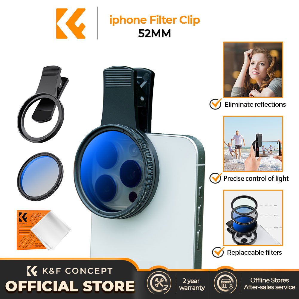 K&F Concept iphone Filter Clip สําหรับ + 52 มม.ND2-400 /CPL กล้องกรอง Creative Mobile Vlog/Photo เคร