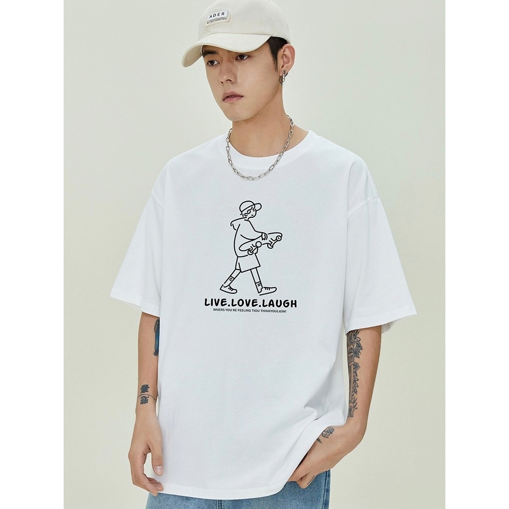 PX เสื้อลำลอง ลายสกรีนมินิมอล UNISEX เสื้อยืดคอกลม แขนสั้น ลายเส้นการ์ตูน ใส่ได้ทุกเพศ