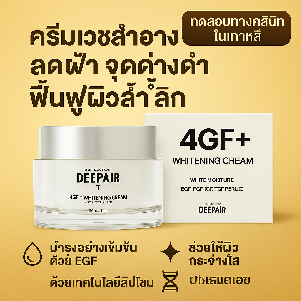 DEEPAIR 4GF+ ครีมไวท์เทนนิ่ง – EGF Liposome Moisture & Anti-Wrinkle / สูตรสกินแคร์ทางคลินิก