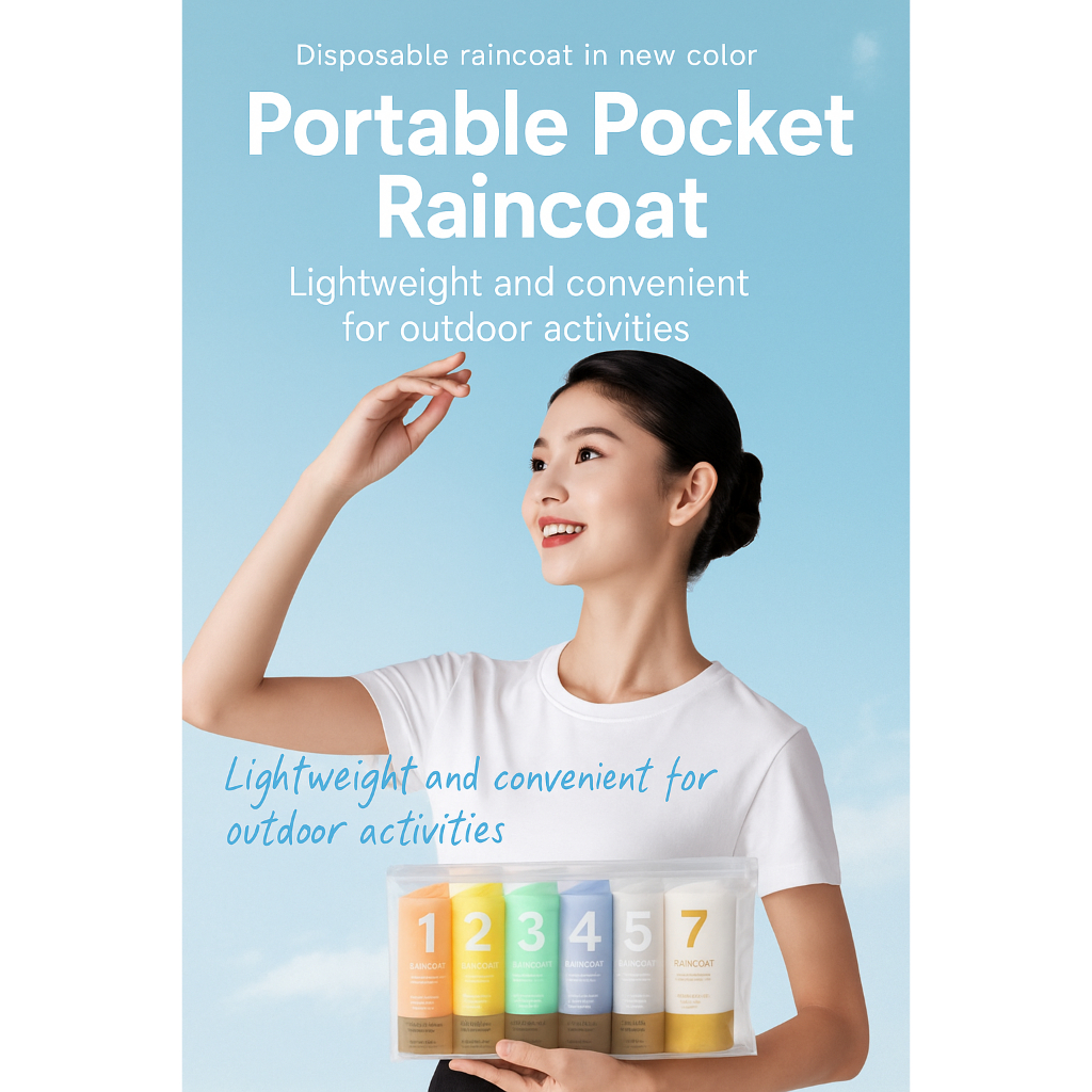 [ชุด 5 ชิ้น] เสื้อกันฝนกระเป๋า | การออกแบบแบบใช้แล้วทิ้ง Compact & K-Style