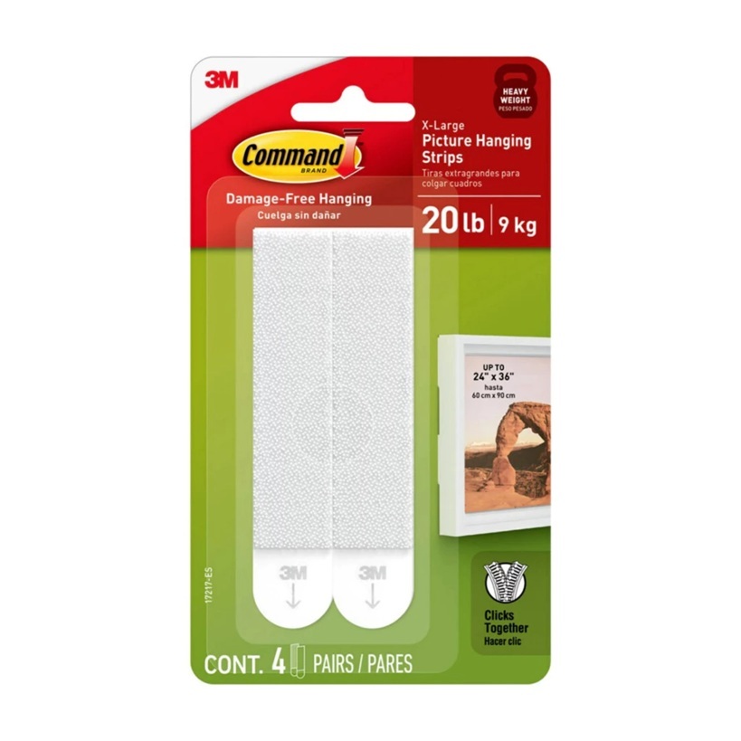 3M Command X-Large Picture Hanging Strips สีขาว/ดํา (4 ชุด/แพ็ค) รับน้ําหนักได้ถึง 9กก.