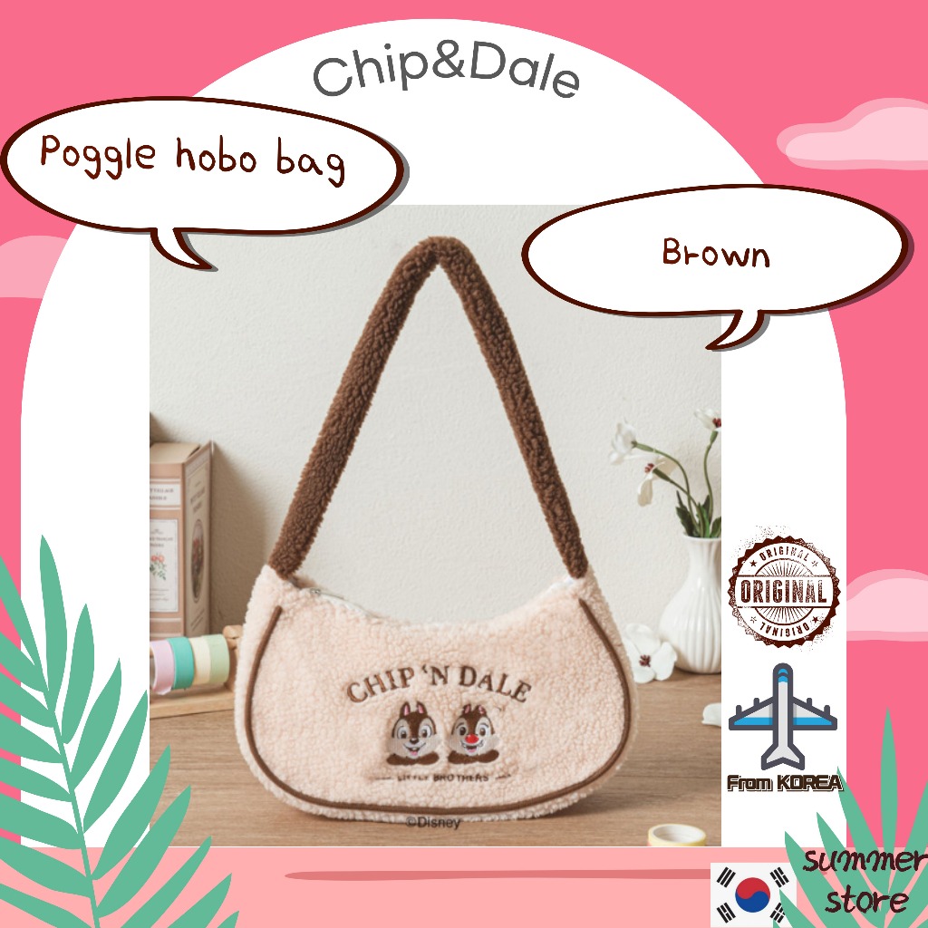 Disney Chip&Dale,Chip and Dale,Chip n Dale Hobo Bag Poggy Half Moon Bag สีน้ําตาล