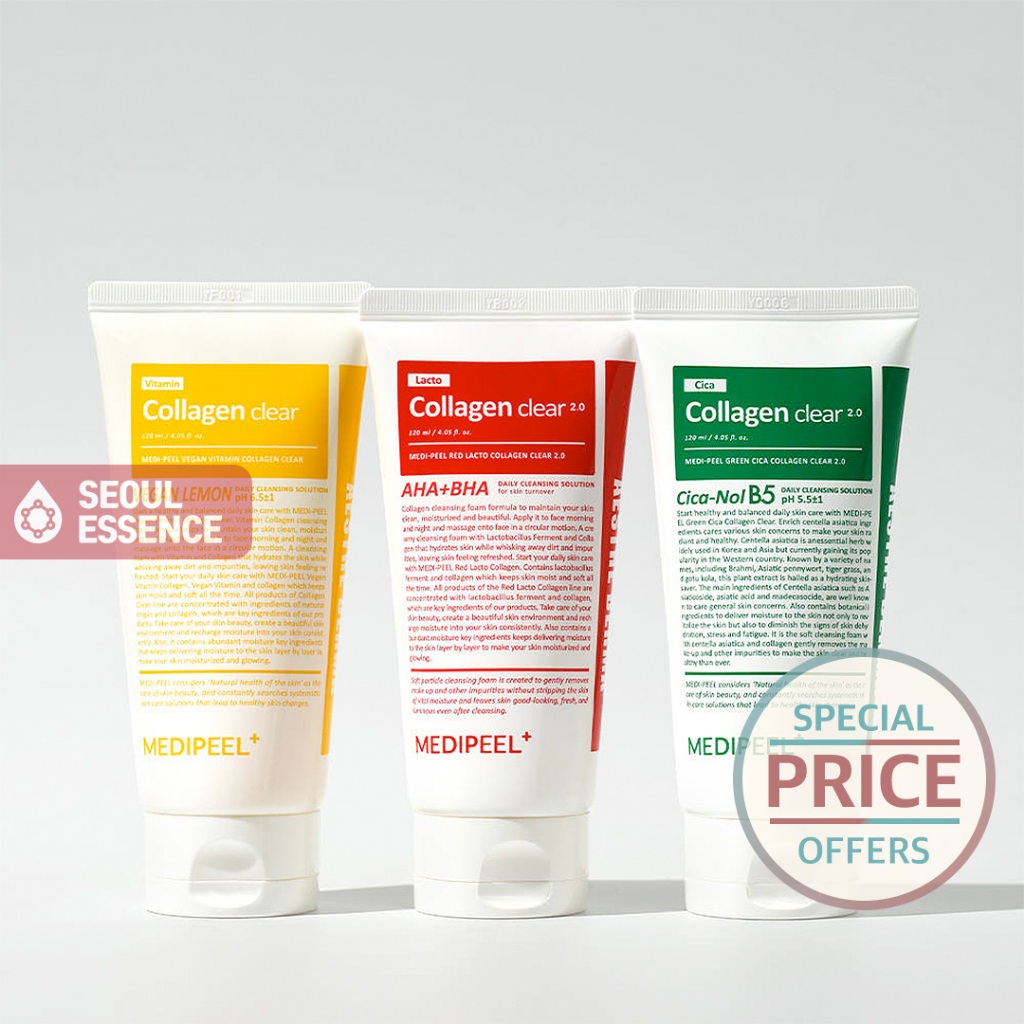 Medipeel Red Lacto / Green Cica / Yellow Vitamin Collagen Clear Foam Cleanser 2.0 - Peptide 9, Cica-Nol B5, Vegan Lemon, โฟมล้างหน้า
