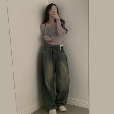 [เกาหลี] Week Vintage Side Pintuck Wide Denim Pants - 5 สี