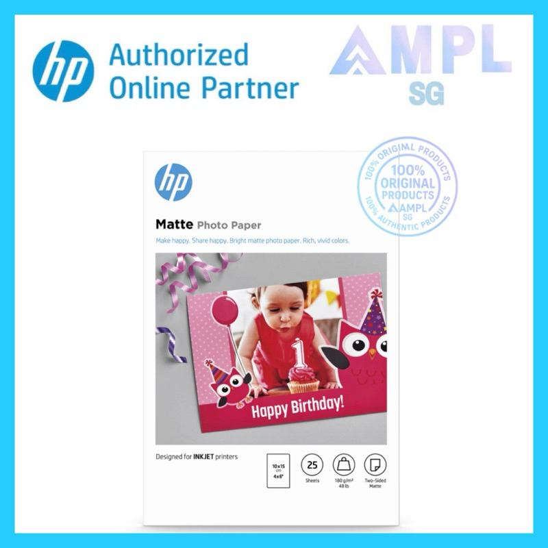 กระดาษภาพถ่าย HP Matte, 180 g/m2, 10 x 15 cm 4x6" (101 x 152 mm), 25 แผ่น กระดาษภาพถ่ายสองหน้าระดับพ