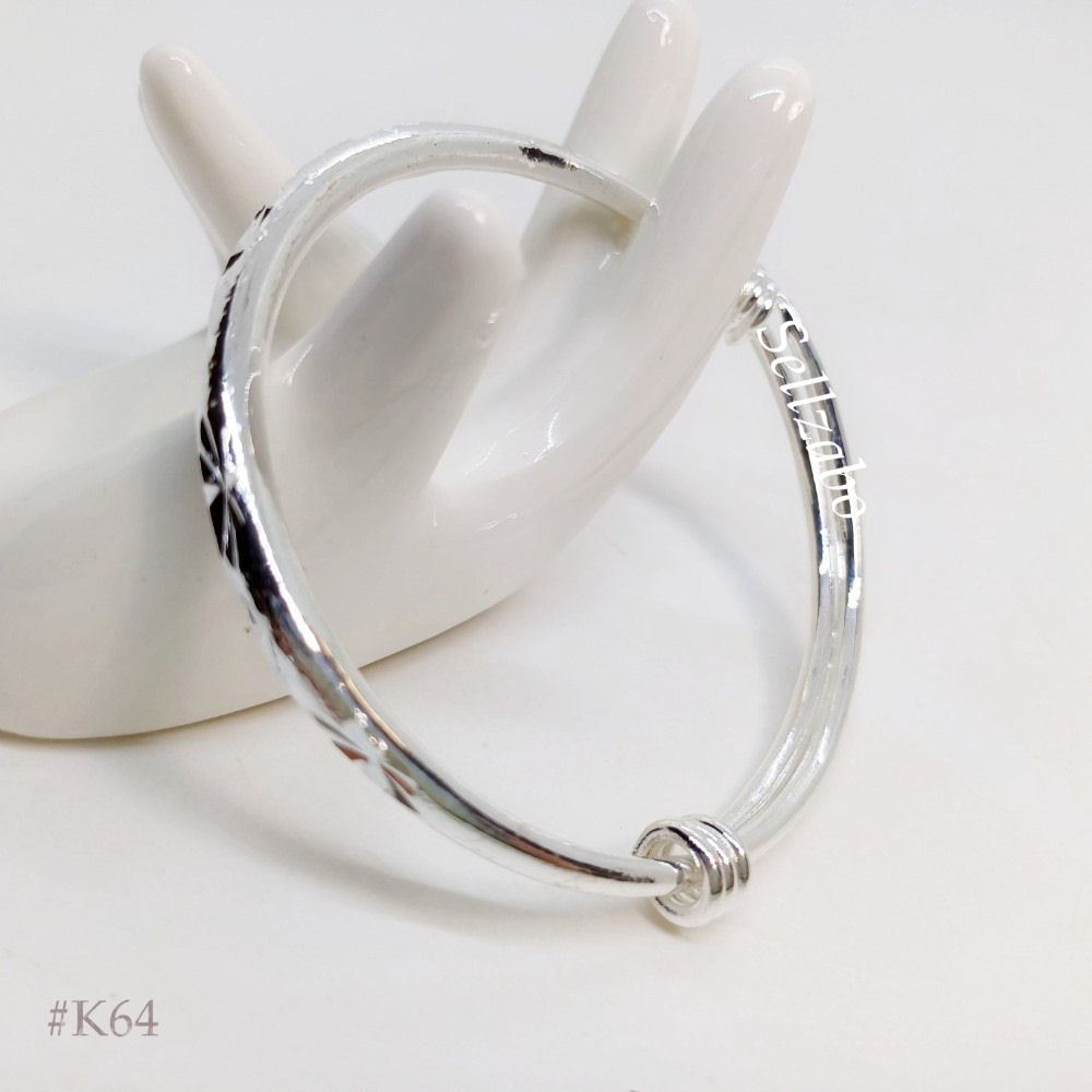 K64 Silver Plated ปรับขนาดได้แกะสลักกําไลข้อมือข้อมือสวมใส่สร้อยข้อมือสร้อยข้อมือสร้อยข้อมือ Aksesor