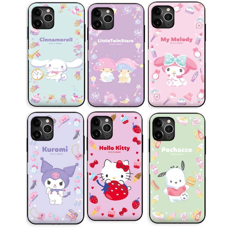 Sanrio ของแท้ {iPhone17/16/15/14|Galaxy S26/S25/S24}เคสโทรศัพท์ Card Bumper – ดีไซน์น่ารักพร้อมช่องใส่การ์ด ความสุขวงกลม