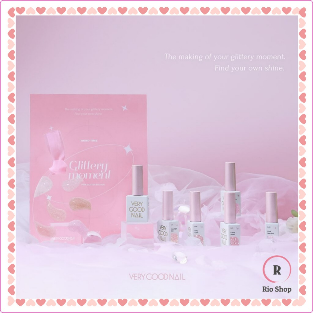 Very Good Nail x Glittery Moment Blush Pink 6 Color Set Glitter Nail