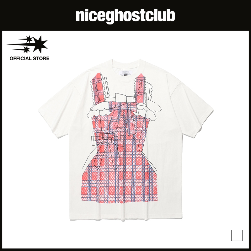 [niceghostclub] Mimichan Ffats Check Ribbon Big Big Tee_Unisex_สไตล์เกาหลี
