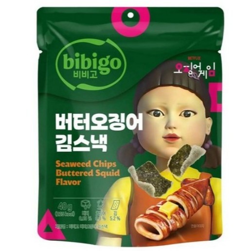 BIBIGO Cj [เกมปลาหมึกbigo X] ชิปสาหร่ายบิบิโก 40g_3Flavator_ ปลาหมึกเนย/ ดั้งเดิม / ข้าวโพดหวาน/ มัน