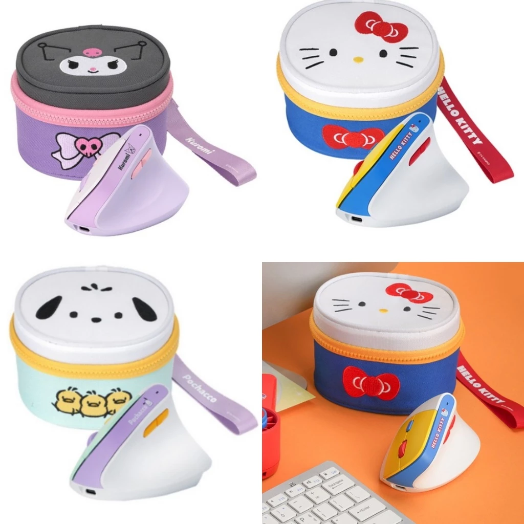 Sanrio เมาส์ไร้สายเงียบแนวตั้ง 2.4Ghz ของแท้ Hello Kitty Pochaco Kuromi Silent click